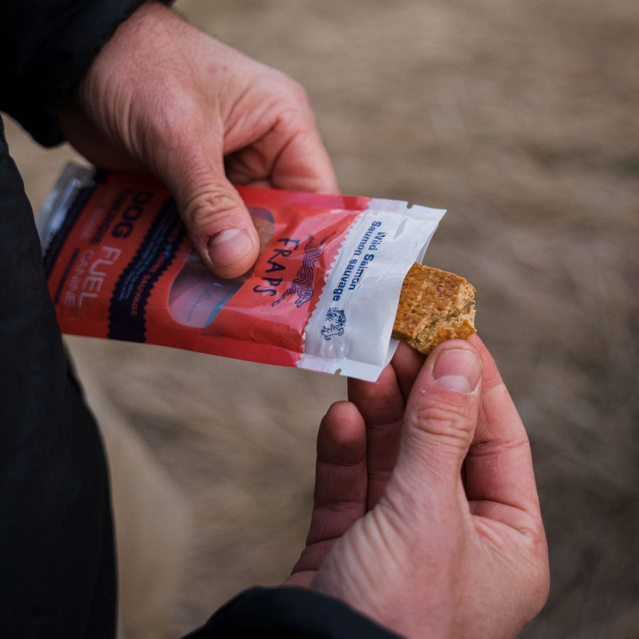 Breaking a FRAPS Wild Salmon bar out of the pack