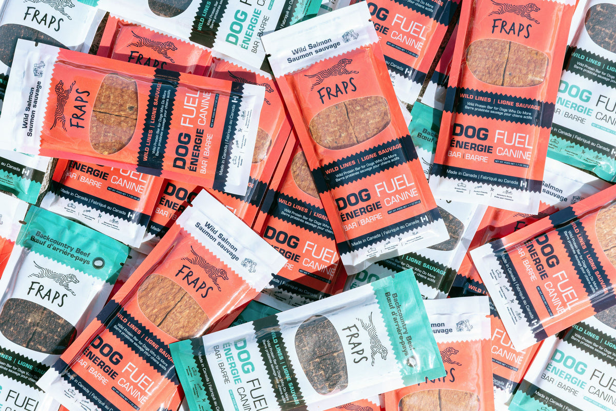 A pile of FRAPS Wild Salmon and Backcountry Beef bars
